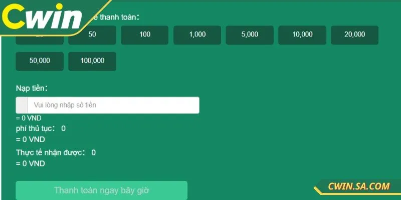 Hướng dẫn nạp tiền CWIN chi tiết từng bước